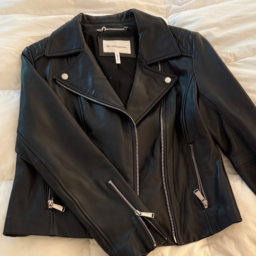 BCBGeneration Black Leather Jacket with Silver Accents